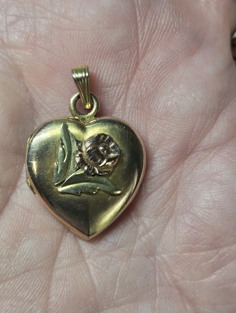 Vintage Gold Filled Heart Locket Pendant with Rose Accent